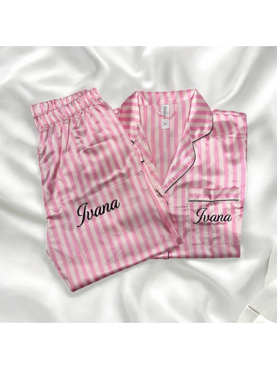 Pyjama Rose à rayure personnalisé