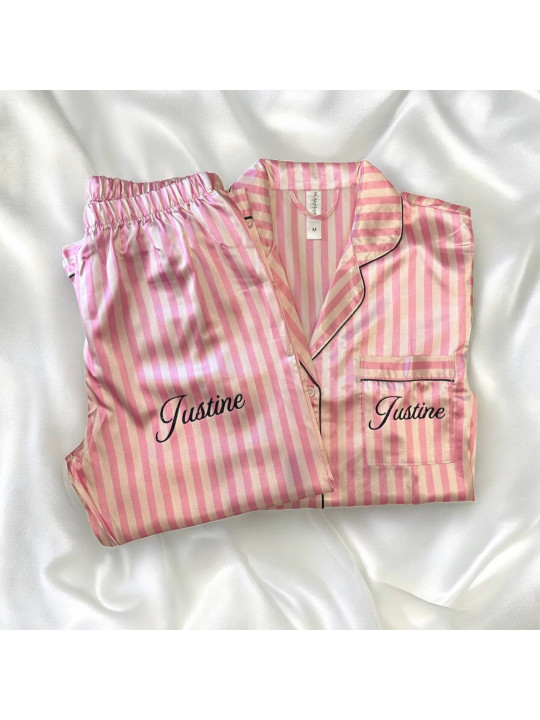 Pyjama Rose à rayures personnalisé